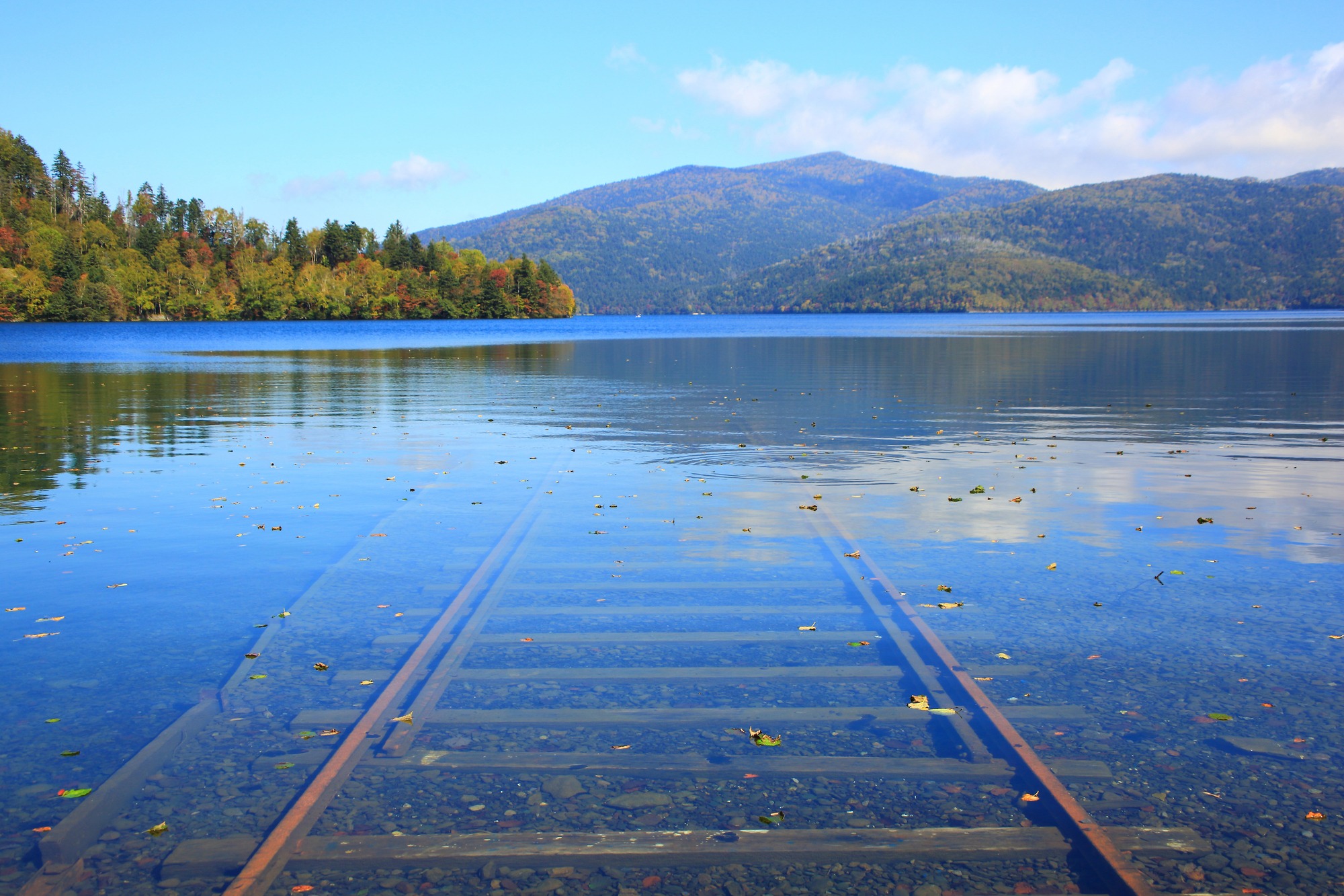 The popular photogenic spot, “Submerged railway track of Lake Shikaribetsu”