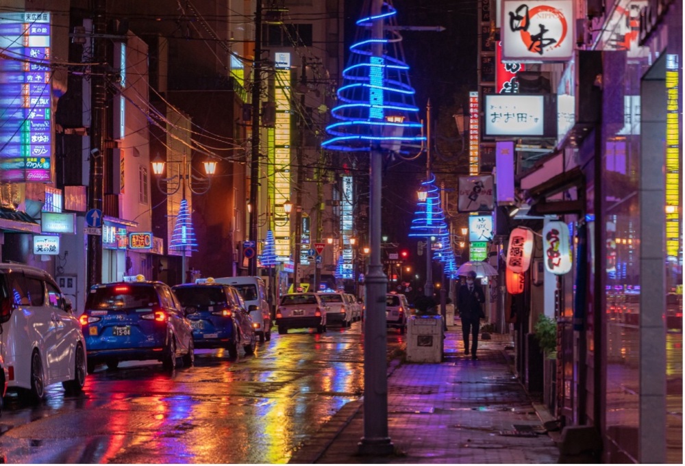 The neon lights of Sakaemachi, Kushiro.