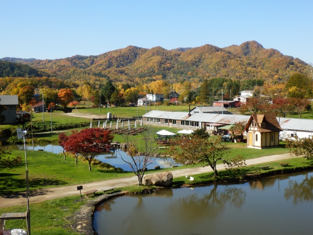秋の果樹園 八剣山の紅葉も美しい