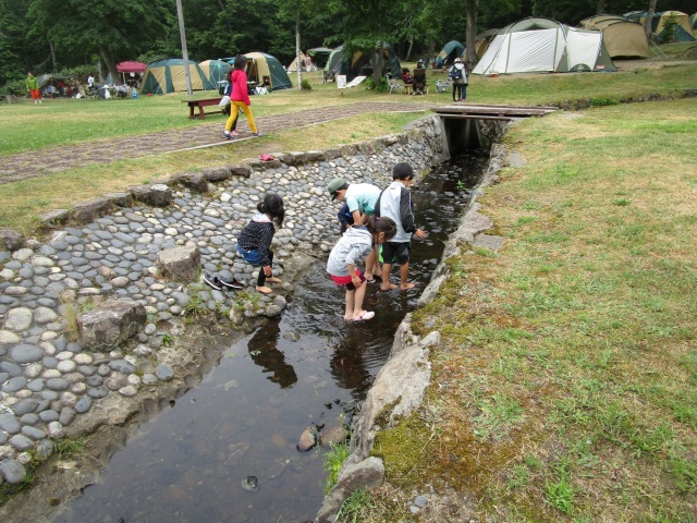 神威尻林間キャンプ場では水遊びも楽しめます