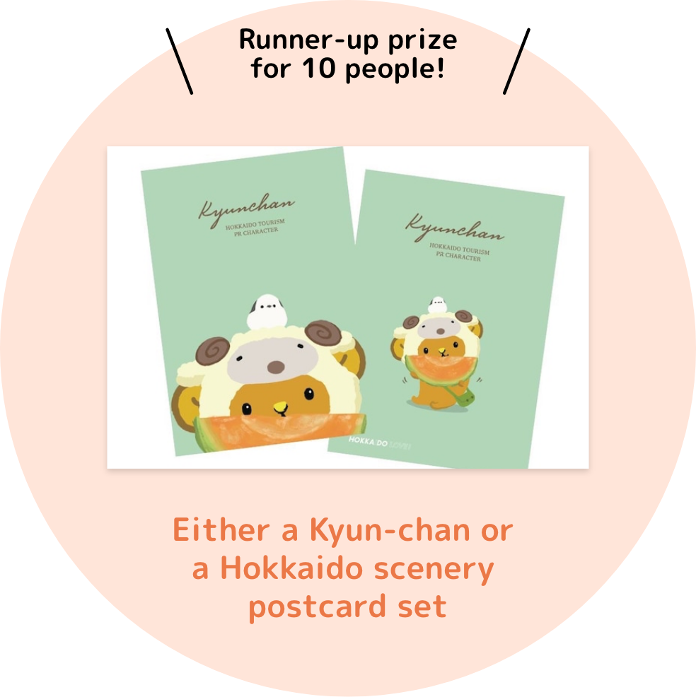 Runner-up prize for XX people!Either a Kyun-chan or a Hokkaido scenery postcard set